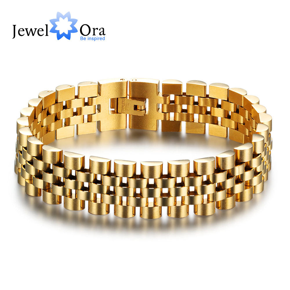 Luxury Gold Color Stainless Steel Bracelet 200mm Wristband Men Jewelry Bracelet image 3