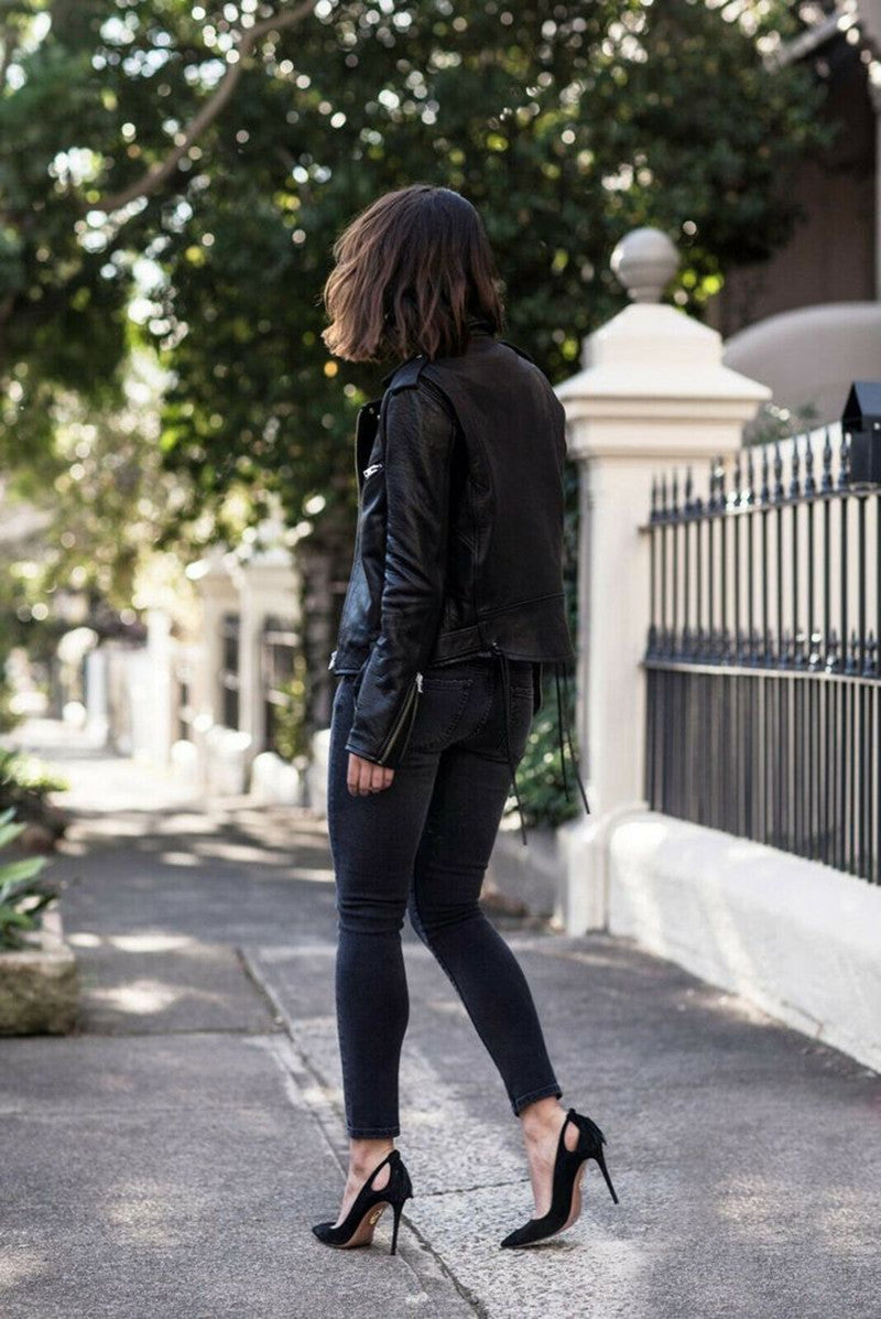 UR Women's Faux Leather Jacket Black Motorcycle Moto Biker Short Coat image 3