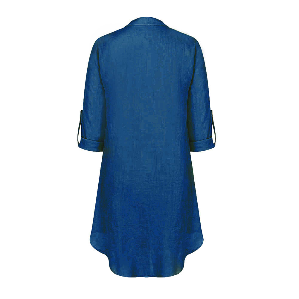 Women's Spring Solid Cotton Linen Shirt Dress Ladies Loose Dress Long Tops Blou image 8