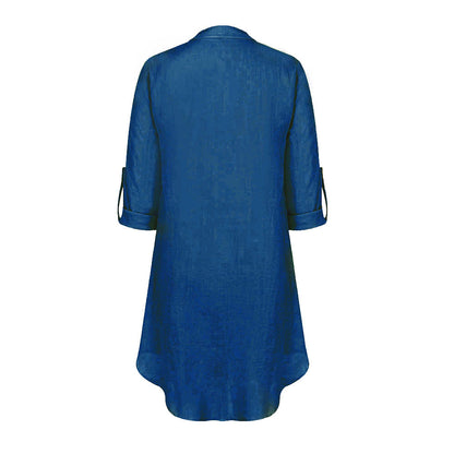 Women's Spring Solid Cotton Linen Shirt Dress Ladies Loose Dress Long Tops Blou image 8