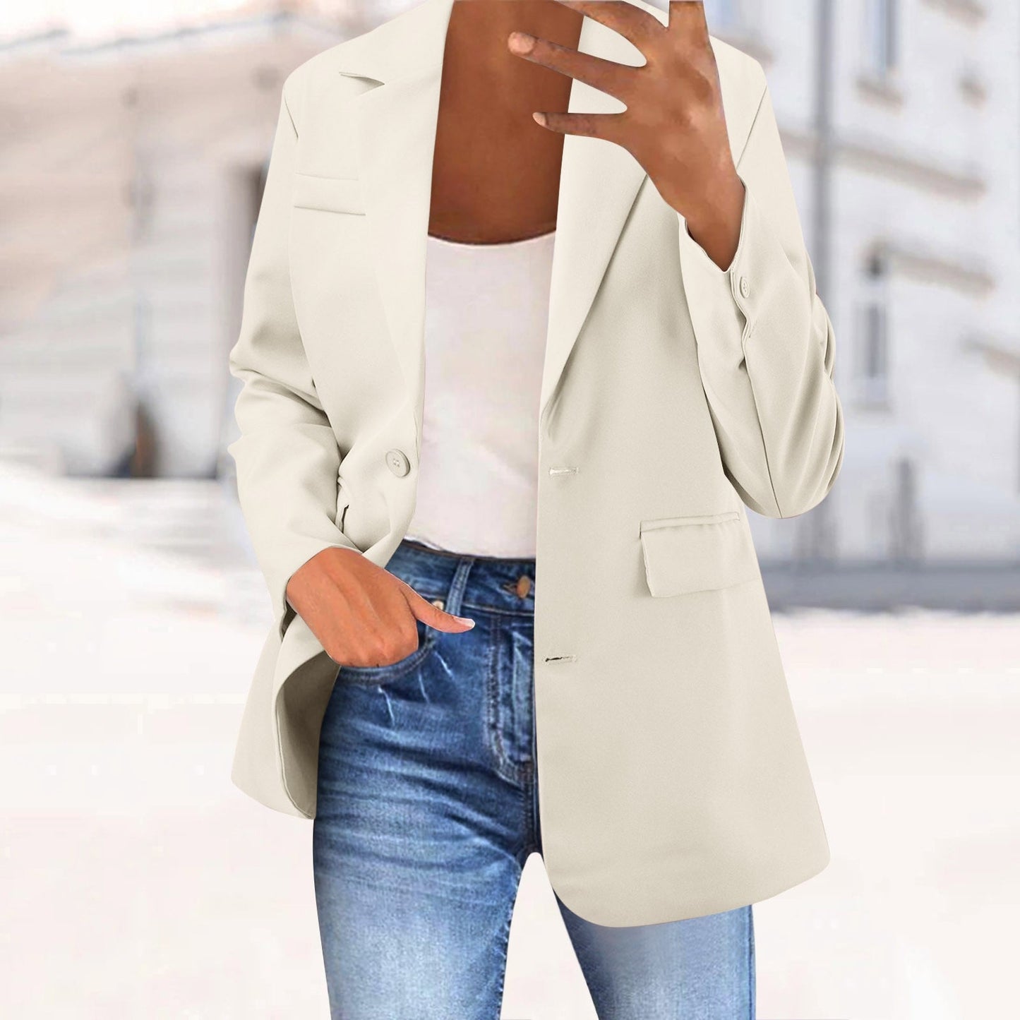 Office Business Women'suit Jacket  Solid Long Sleeve Lapel One Button