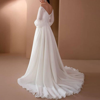 Elegant Chiffon Dresses for Women Summer Autumn  Off Shoulder White Long Dr image 3