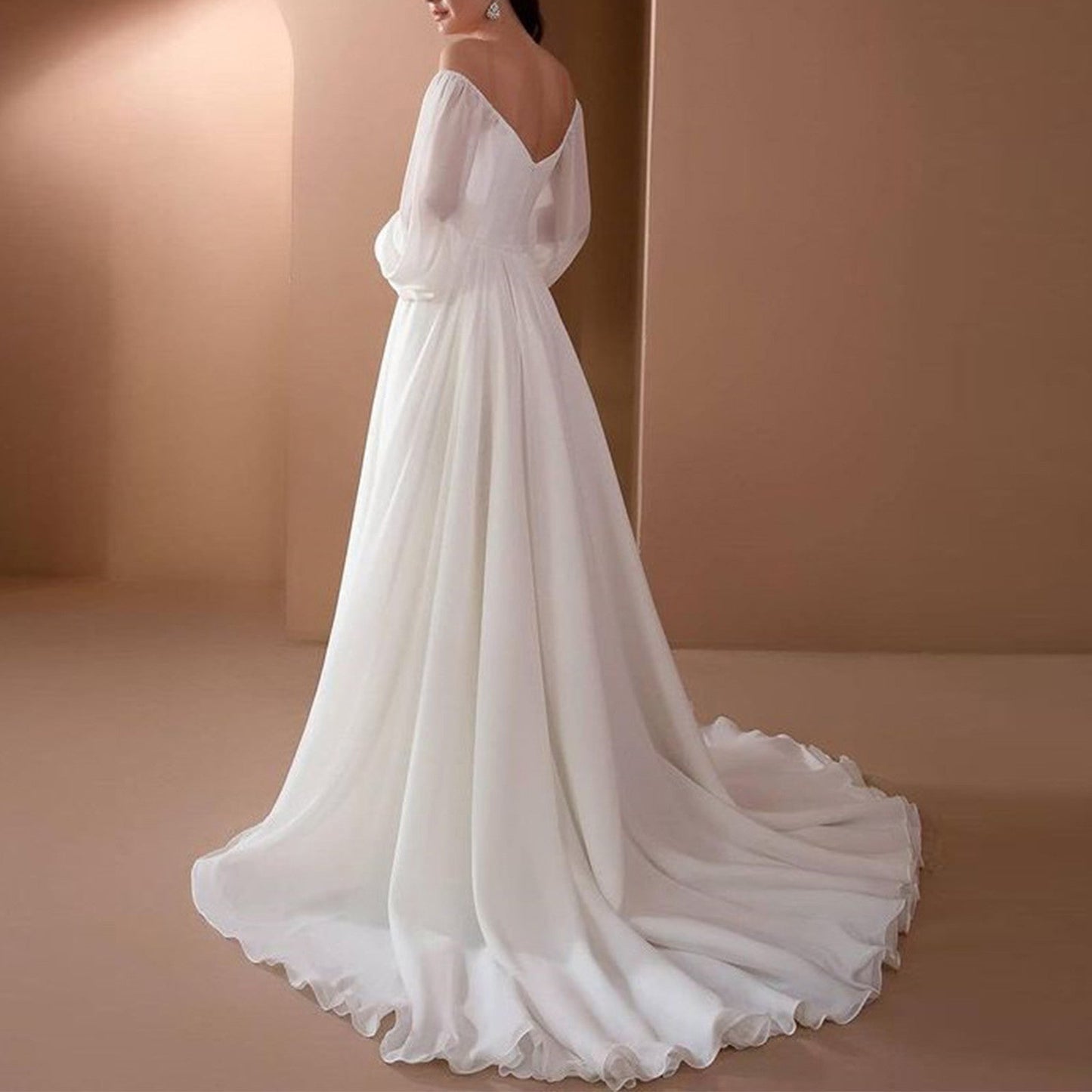 Chiffon Dresses for Women'summer Autumn Off Shoulder White Long Dr