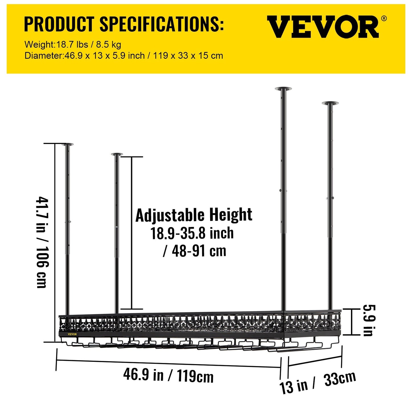 VEVOR Metal Wine Glass Rack Upside Down Ceiling Hanging Goblet Glass Cup Holder image 8