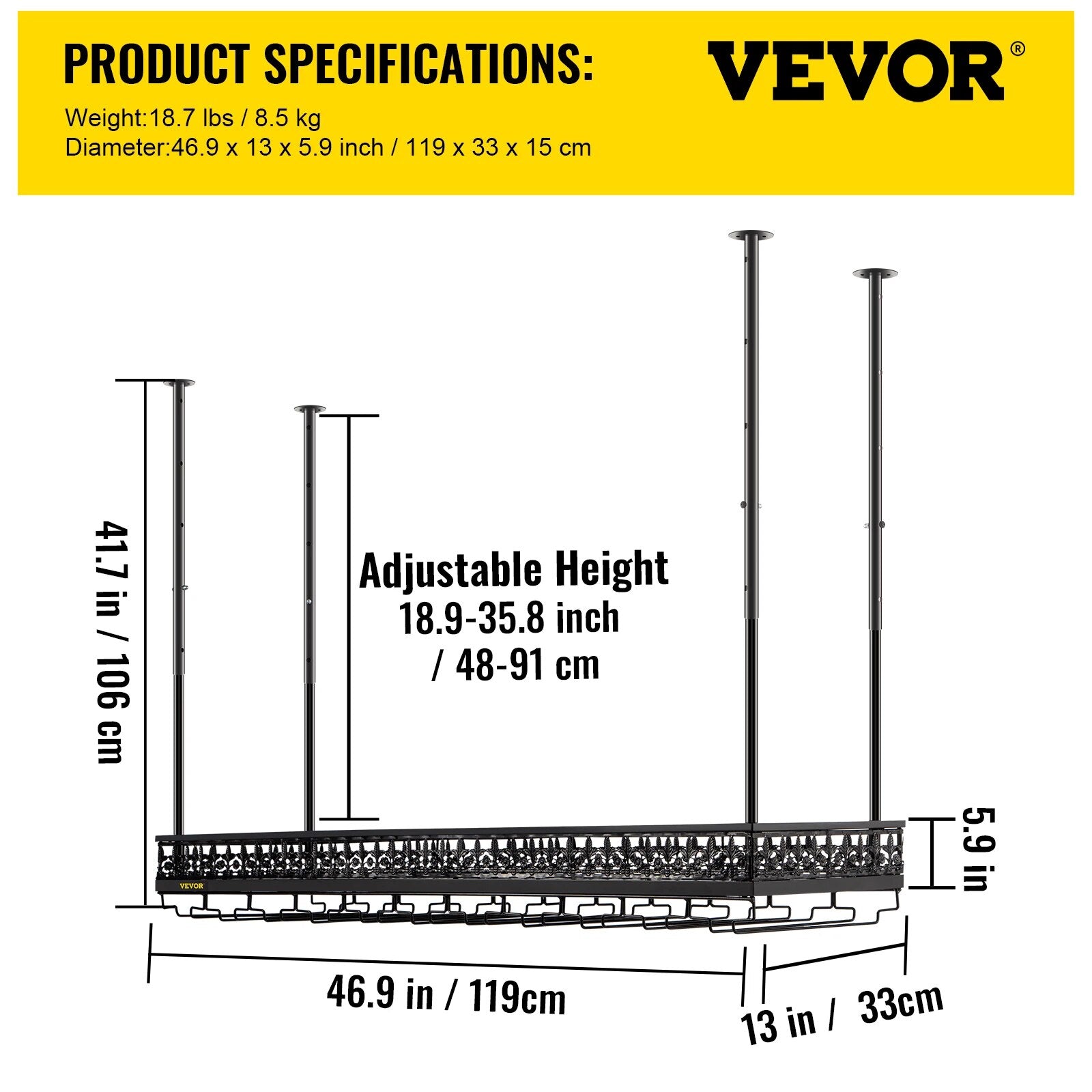 VEVOR Metal Wine Glass Rack Upside Down Ceiling Hanging Goblet Glass Cup Holder image 8