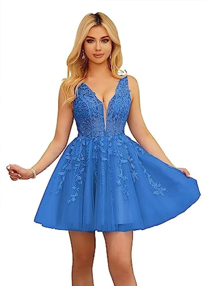 Beautiful V-Neck Sleeveless Cocktail Party Dresses Appliques Beading A-Line Sho image 8