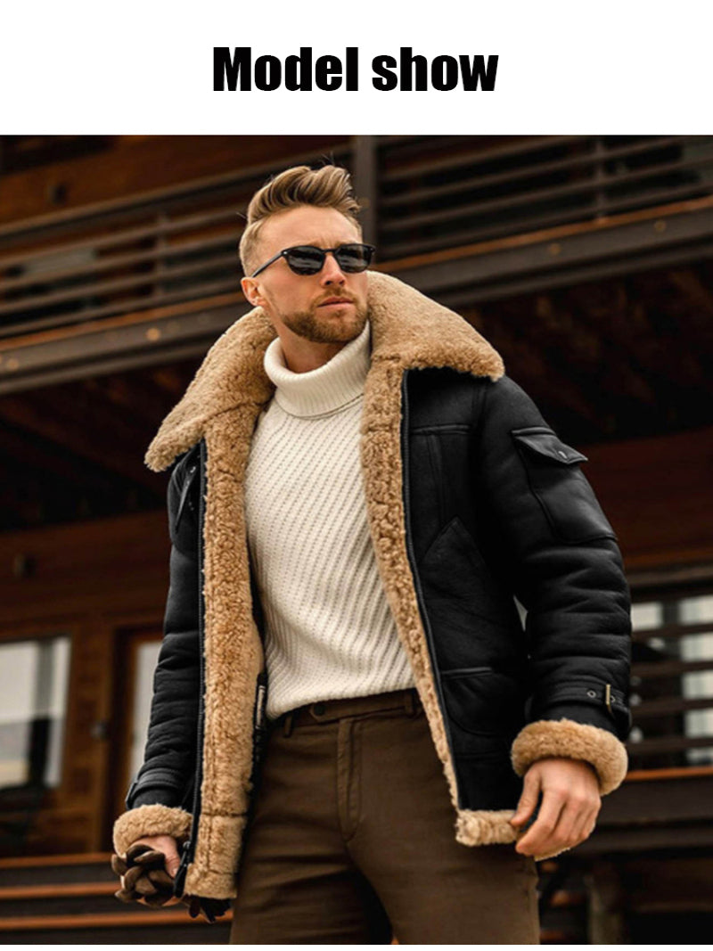 Men's fur allinone jacket midlength coat thickened imitation leather autumn and image 8