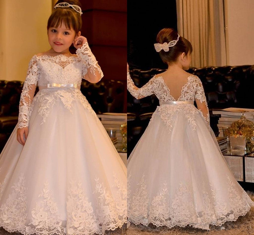 Flower Girl Dresses For Weddings Princess Lace Long Sleeve Backless Holy First  image 1