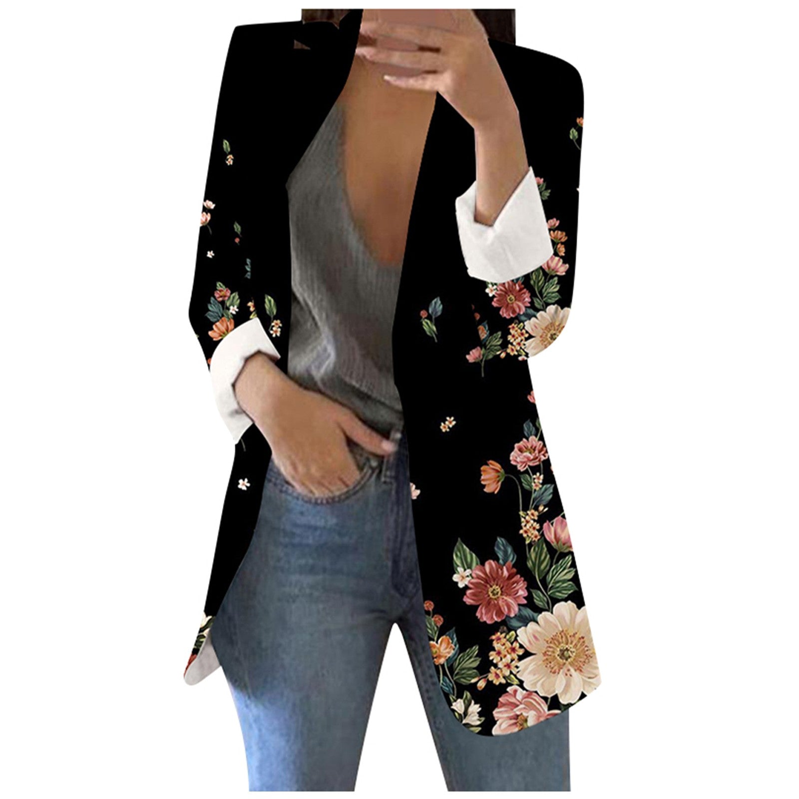 Spring Autumn Fashion Blazer Jacket Women Casual Pockets Long Sleeve Work Suit