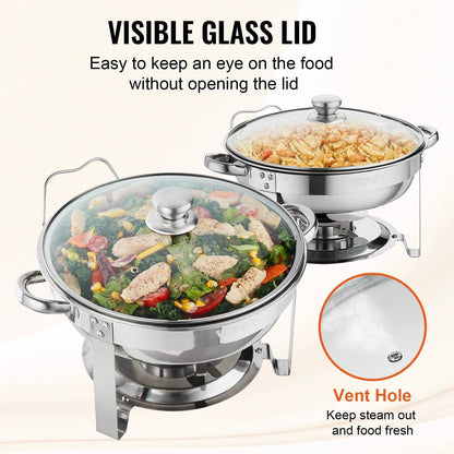 VEVOR 4QT 2-Pack Round ChaFolding Dish Set Stainless Steel Buffet Chafer with Full