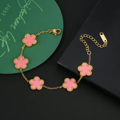 Gold Plated  Sale 316L Stainless Steel Plant Five Leaf Flower Bracelet Class image 3