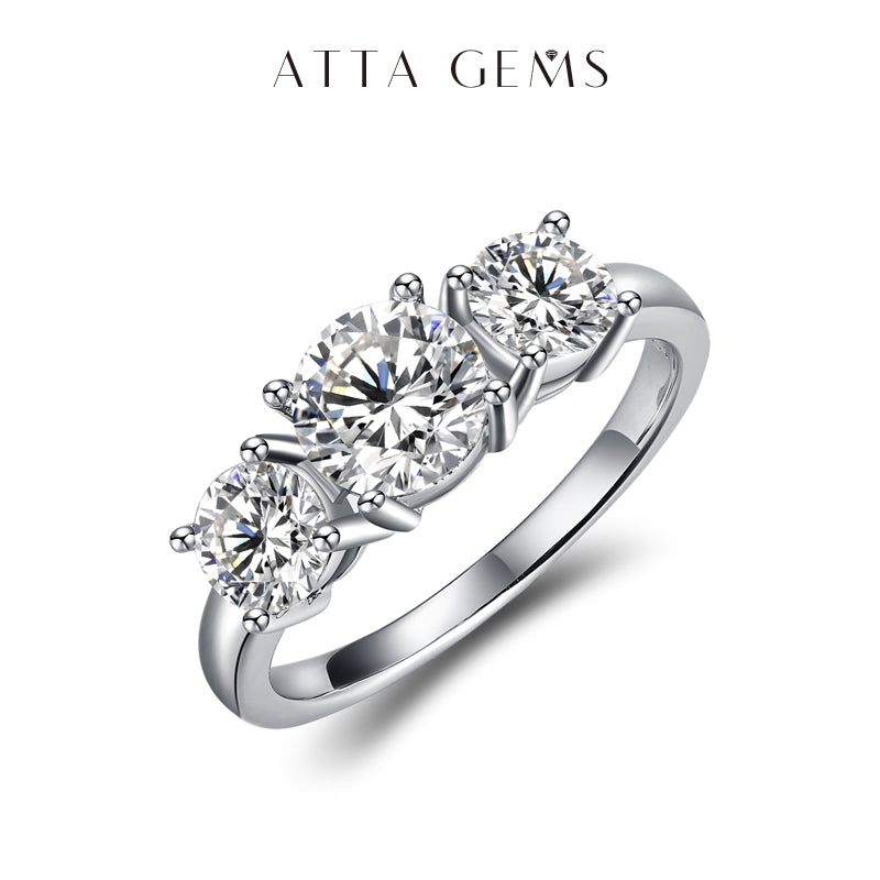 ATTAGEMS Three Round Cut Moissanite Rings S925 Sterling Silver 18K Gold Plated  image 0