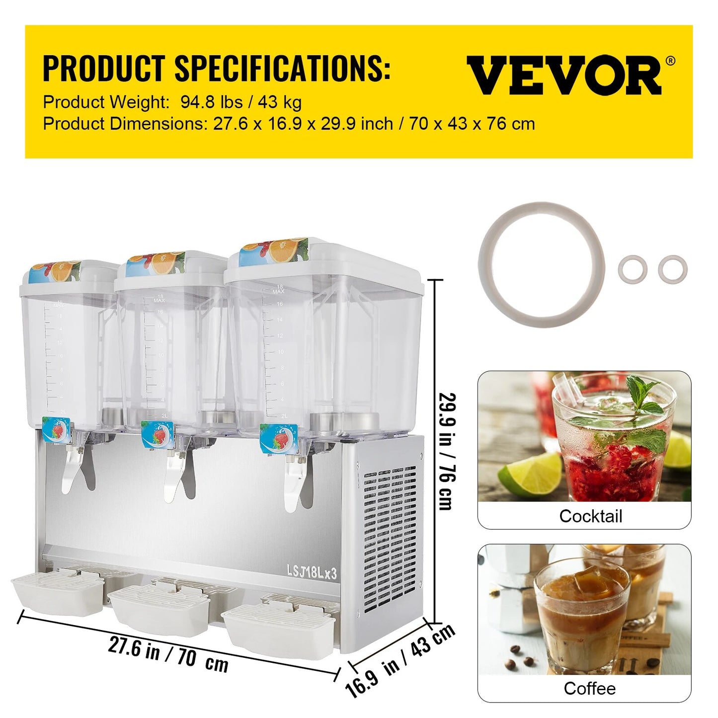 VEVOR 18L 36L 54L Cold Beverage Dispenser Electric Drink Granite Machine Food-G image 2