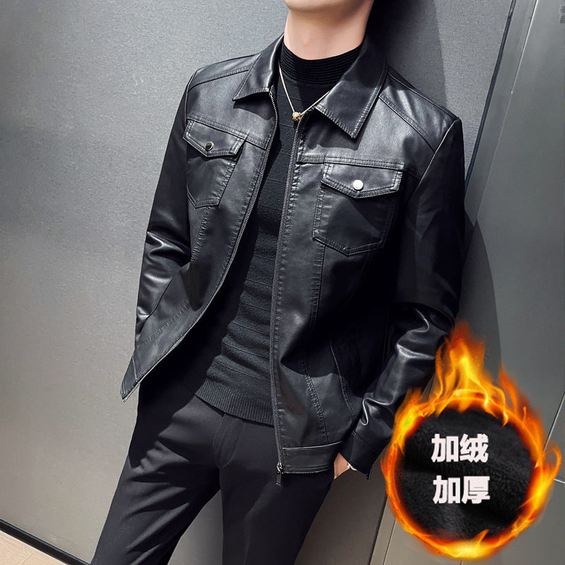 New Fashion Men Slim Fit Motorcycle Leather Jackets Multi-pockets Casual PU Lea image 4