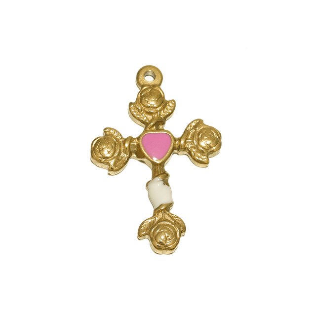 5pcs Stainless Steel Gold Color Plated Enamel Flower Cross Charms Findings Wome