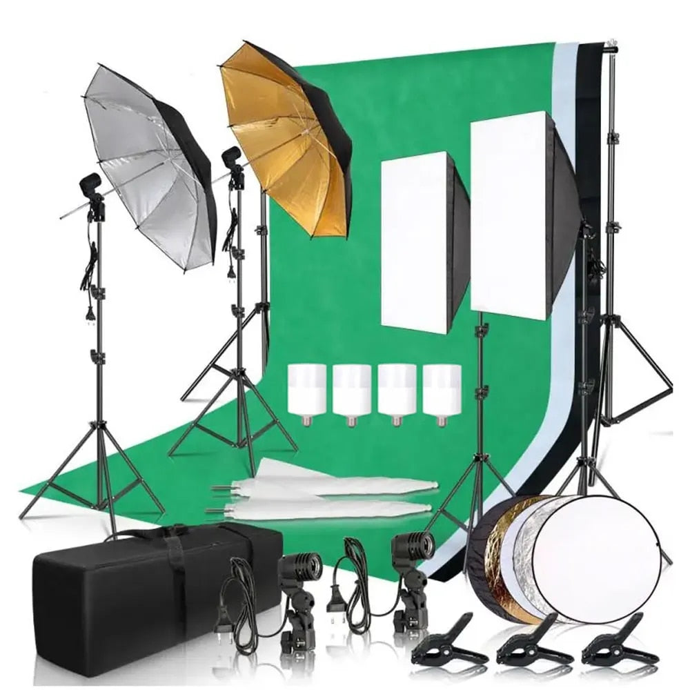 Pography Po Studio Softbox Lighting Kit With 2.6x3M Background Frame 3pcs image 1