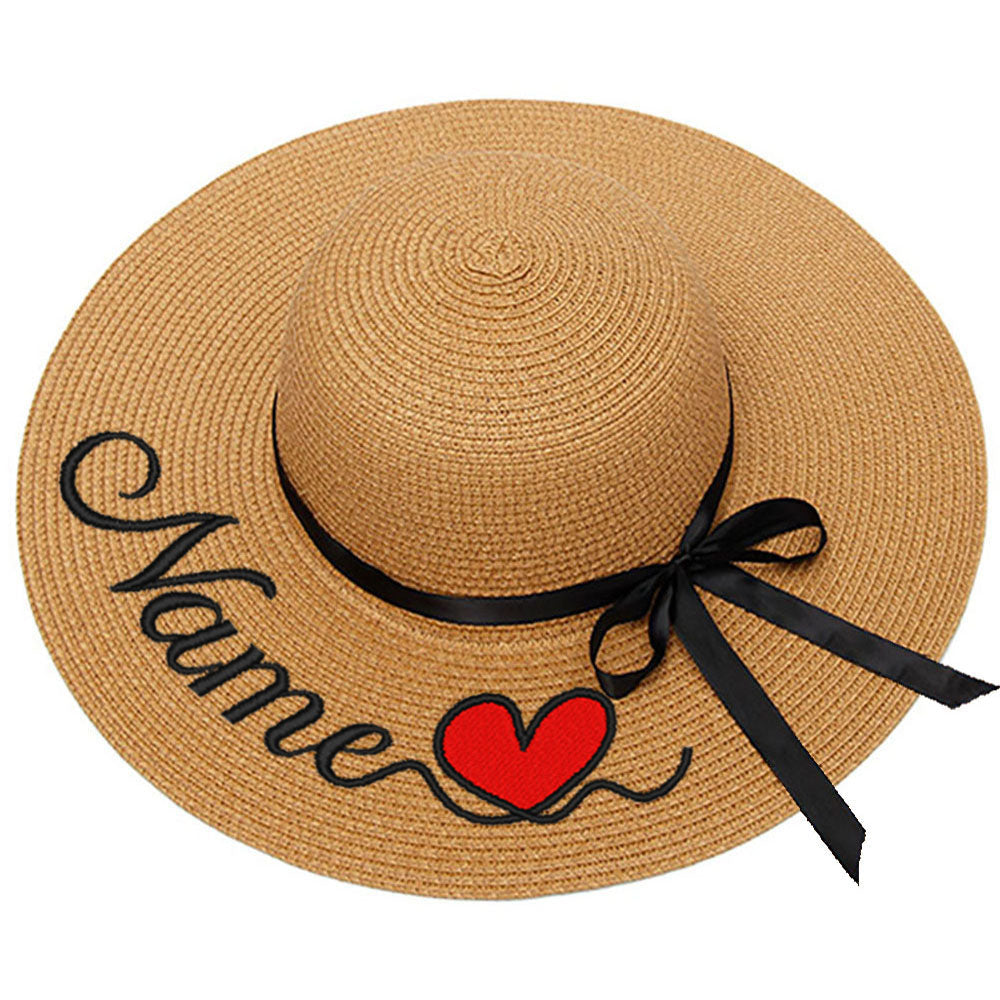 Custom Beach Hats With Name Embroidery Summer Sun Straw Hat for Women's Wide Bri