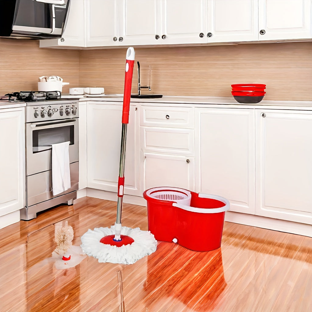 Spin Mop Bucket Set with Soap Dispenser 360°Rotating 2 Microfiber Heads 61" Adj image 0