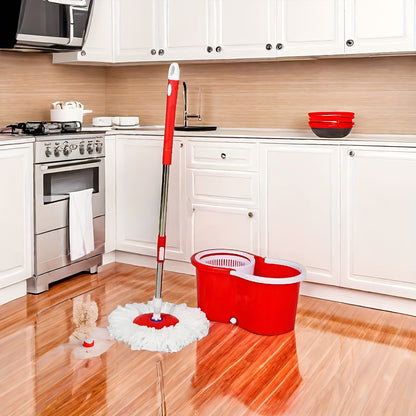 Spin Mop Bucket Set with Soap Dispenser 360°Rotating 2 Microfiber Heads 61" Adj image 0