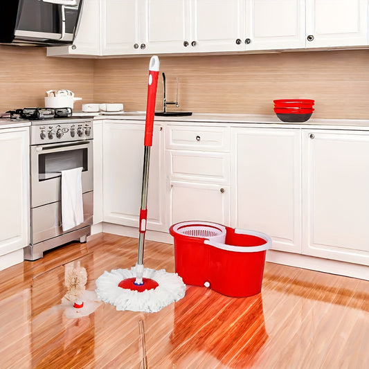 Spin Mop Bucket Set with Soap Dispenser 360°Rotating 2 Microfiber Heads 61" Adj image 0