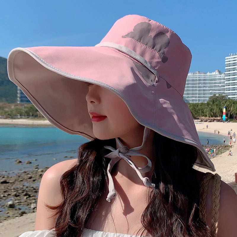 Double-sided Large-brimmed Sun Hat WoMen's Printed Butterfly Tie Rope Sunscreen image 4