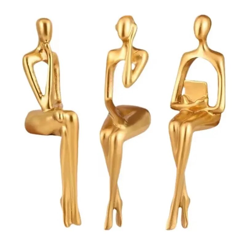 3PCS Resin Abstract Figure Ornaments Modern Creative Thinker Statue Living Room image 1