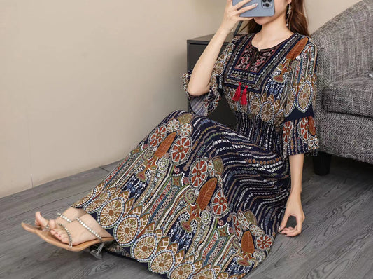 THHONE Summer Dress for Women Robe Maxi Long Boho Bohemian Indian Clothes Korea