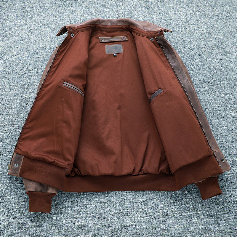 Brown Autumn Men's Vintage A2 Jacket Plus Size 4XL Military Style Natural Thick image 0