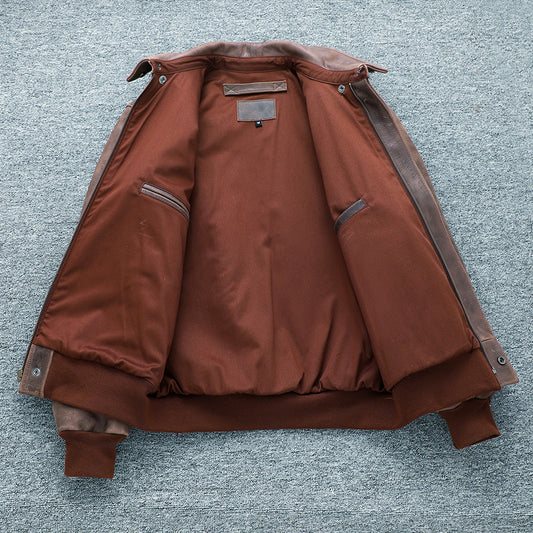 Brown Autumn Men's Vintage A2 Jacket Plus Size 4XL Military Style Natural Thick image 0
