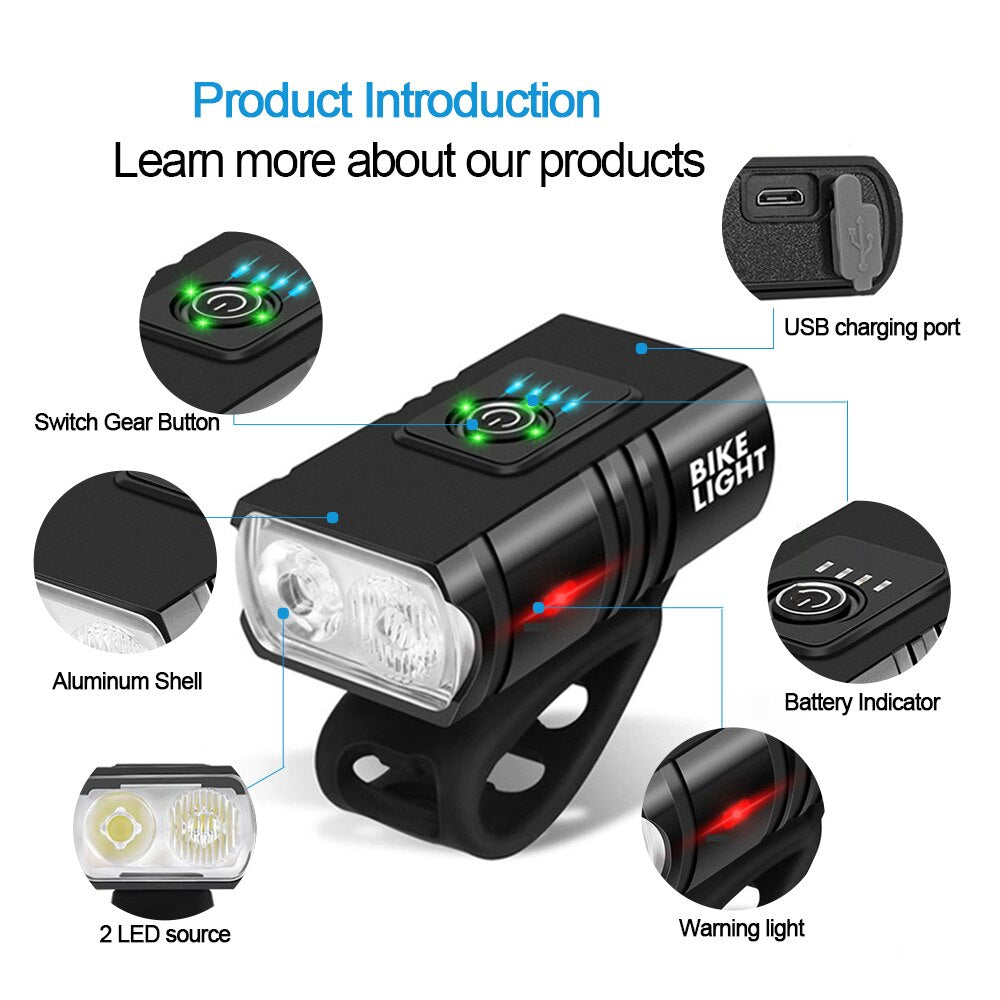 BK02 Bike Light USB Rechargeable T6 LED Bicycle Lights 6 Modes MTB Flashlight B image 3