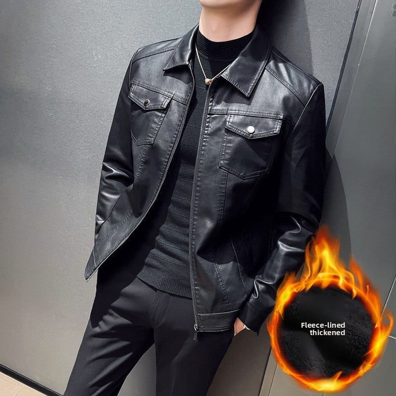 New Fashion Men Slim Fit Motorcycle Leather Jackets Multi-pockets Casual PU Lea image 3