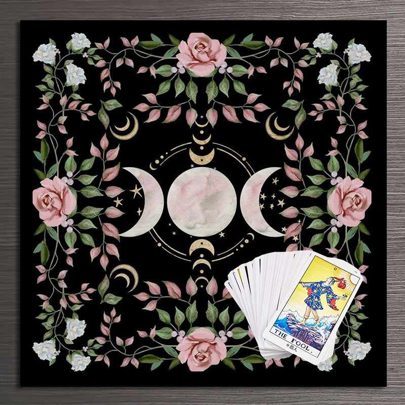 Triple Moon Altar Cloth Alter Cloth Tarot Tablecloth flower Wicca Tarot Mat Dec image 3