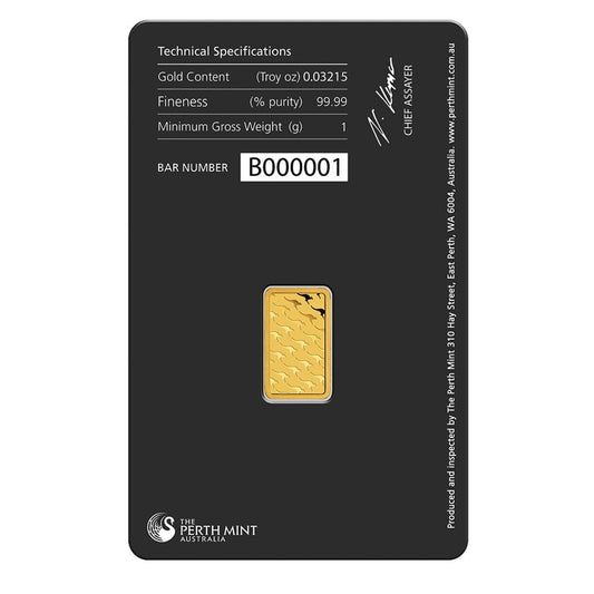 1 gram Perth Mint Gold Bar .9999 Fine (In Assay) image 0