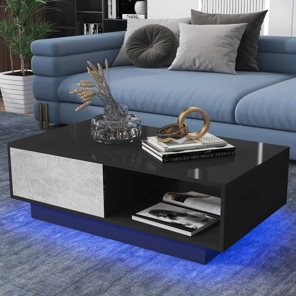 High Gloss Coffee Tables RGB LED End Table Nordic Modern Side Table Living Room image 3