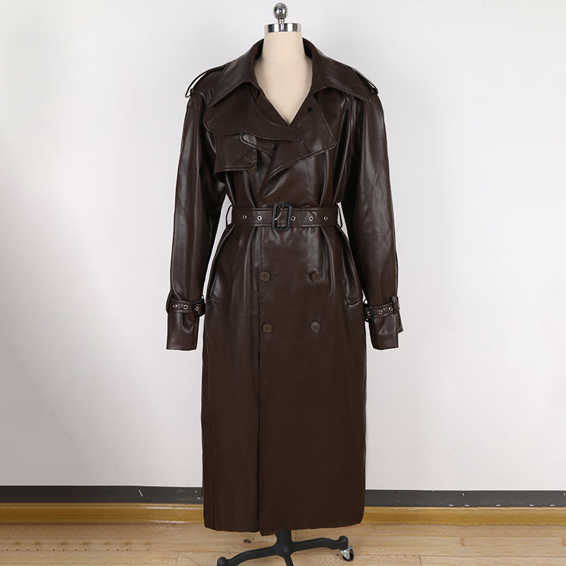 nerazzurri Spring Autumn Long Oversized Windproof Waterproof Black Pu Leather T