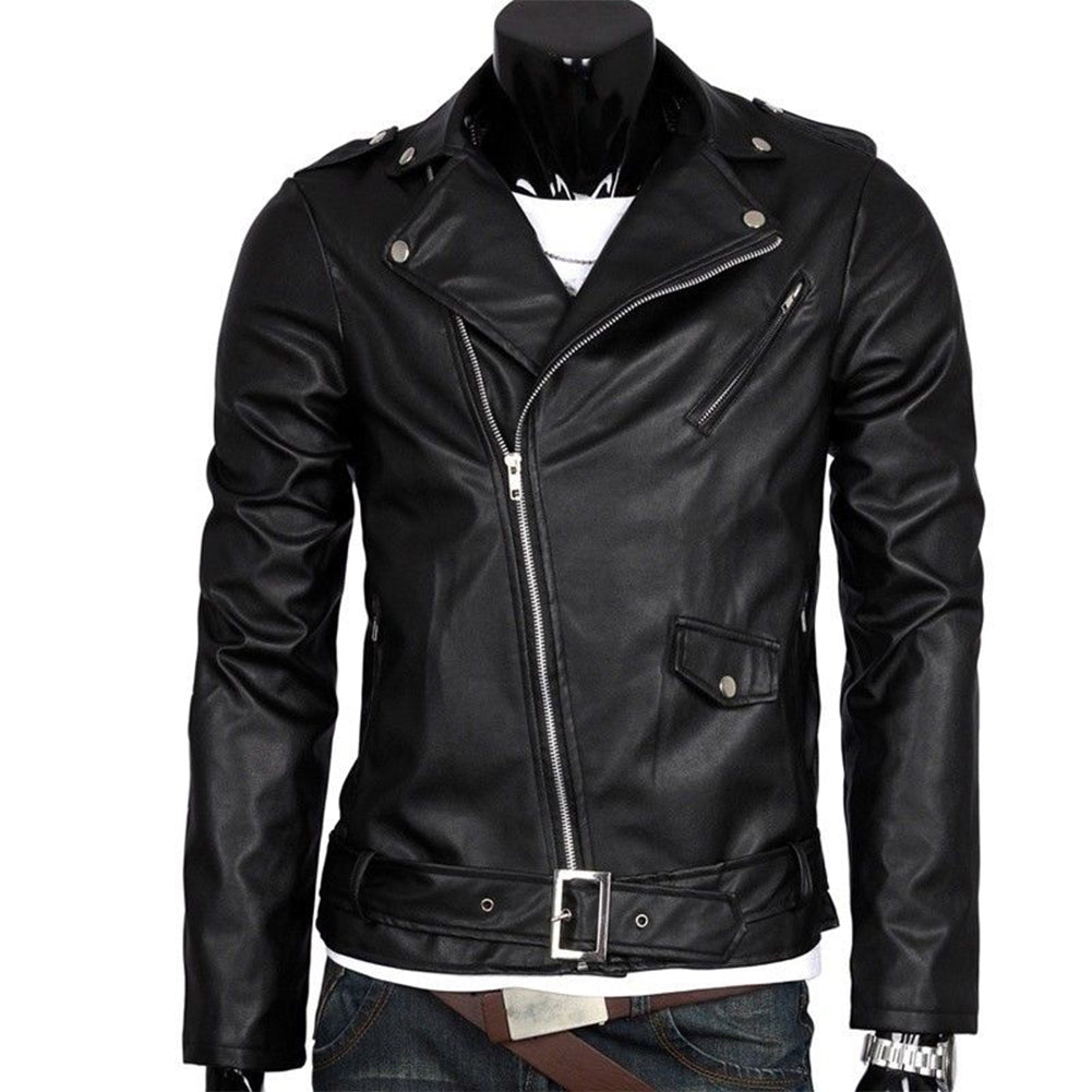 Men Leather Jacket Slim Fit Motorcycle Jacket Zipper Casual Coat Spring Autumn image 1