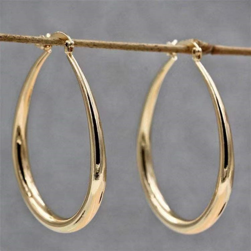 Gold color Smooth Circle Big Hoop Earrings For Women Silver Fashion Party Weddi image 4
