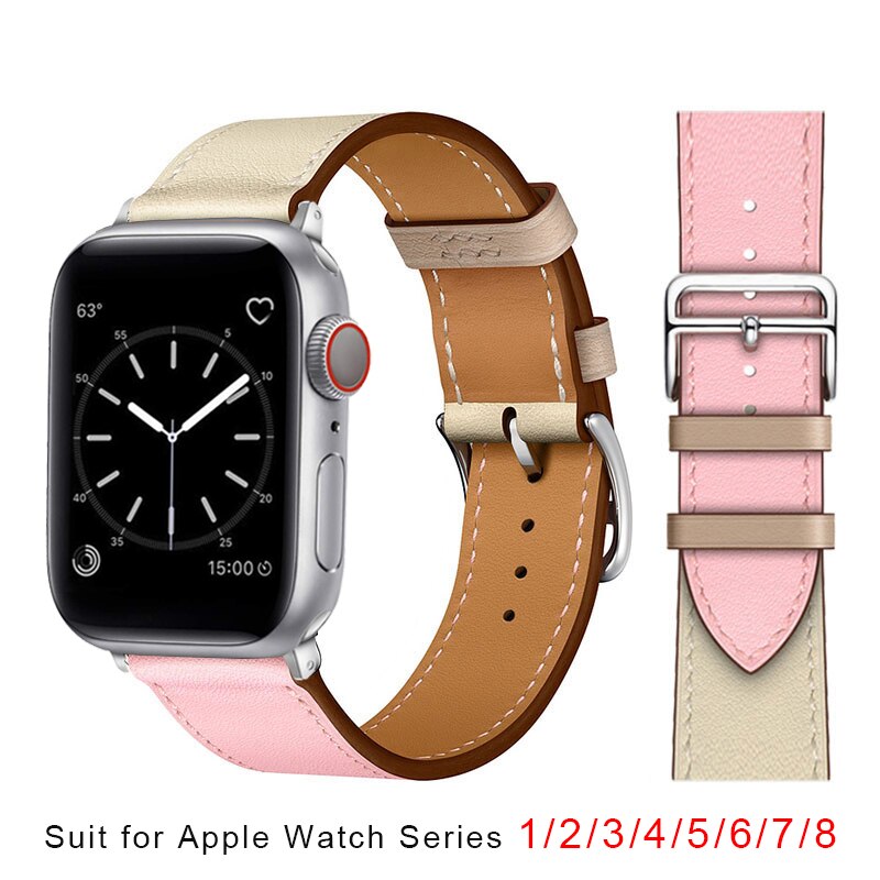 Leather Strap For Apple Watch Band 49mm 45mm 44mm 42mm 41mm 40mm 38mm Wristband image 3