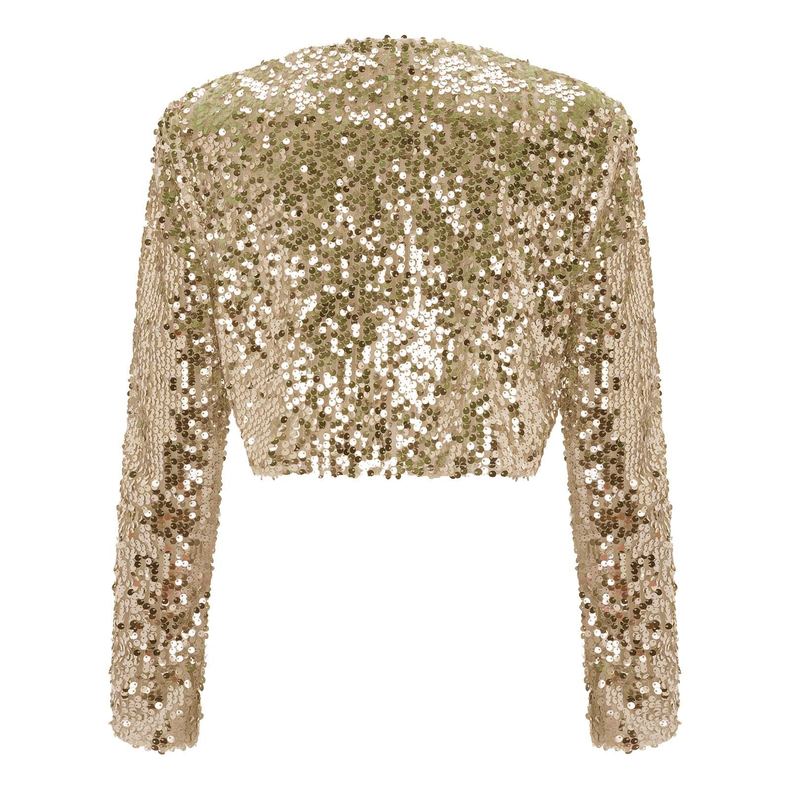 Women Coat Shining Sequined Long Sleeve Cropped Length Open Front Bolero Shrug  image 4