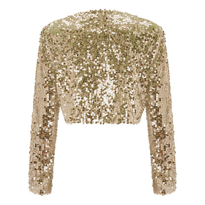Women Coat Shining Sequined Long Sleeve Cropped Length Open Front Bolero Shrug  image 4
