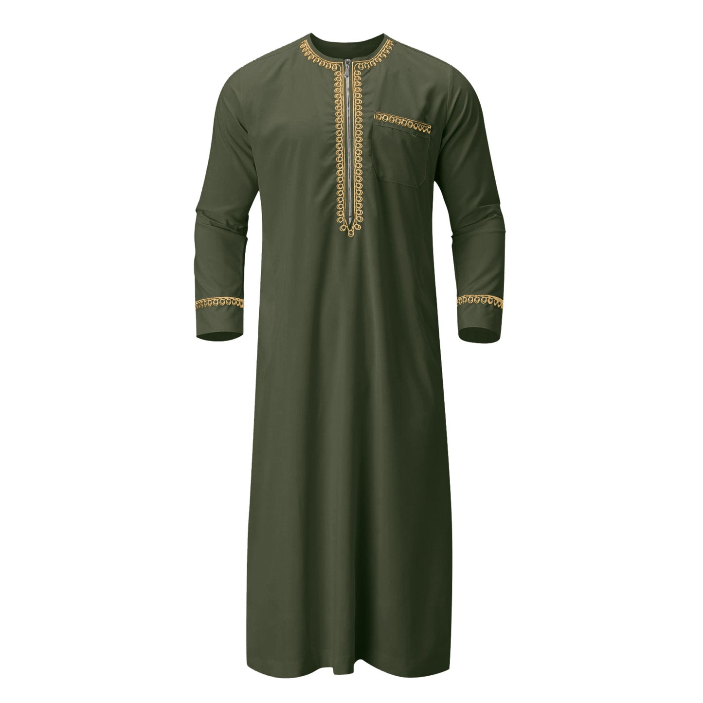 Men's Muslim Robe Arab Middle Robe Long Sleeve Embroidered Pocket Long Abaya Shi image 4
