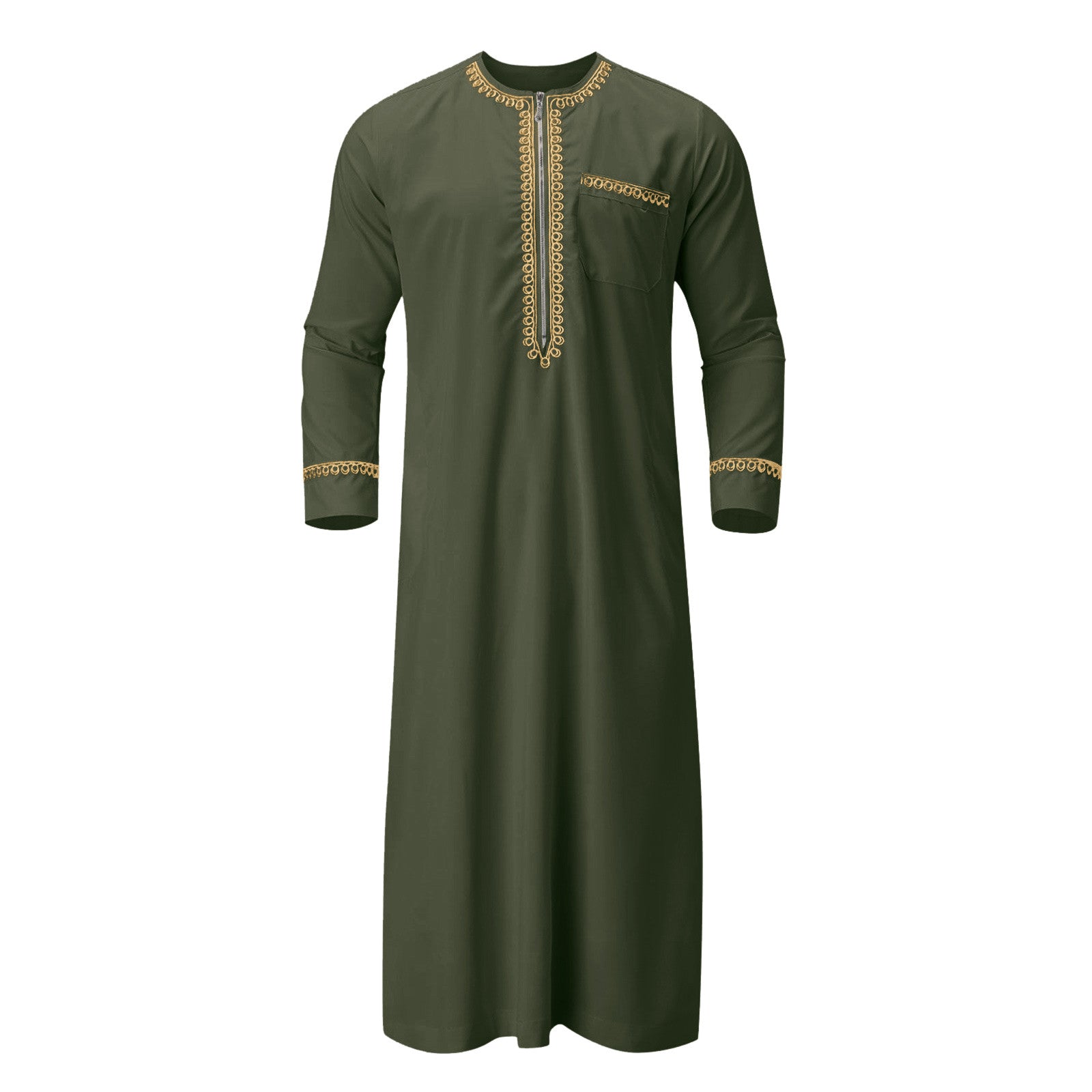 Men's Muslim Robe Arab Middle Robe Long Sleeve Embroidered Pocket Long Abaya Shi image 4