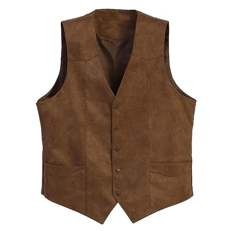 Men  Fit V-Neck Suit Vest with Button Closure and Curved Hemline Sleeveless S