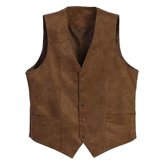 Men  Fit V-Neck Suit Vest with Button Closure and Curved Hemline Sleeveless S