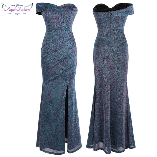 Mother Of The Bride Dresses Angel-fashions Women's Pleated Off Shoulder Slit image 0