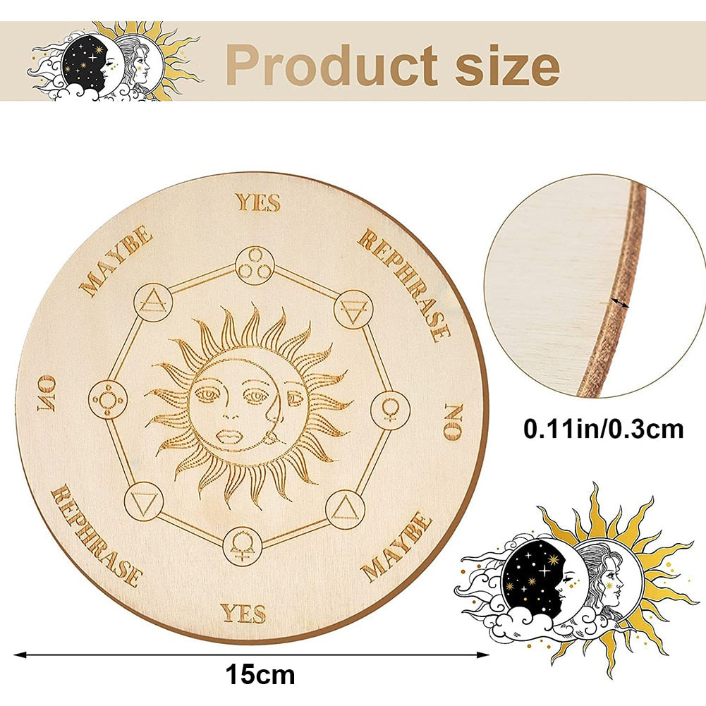 Wooden Divination Pendulum Game Board With Moon Star Divination Energy Carven P image 3