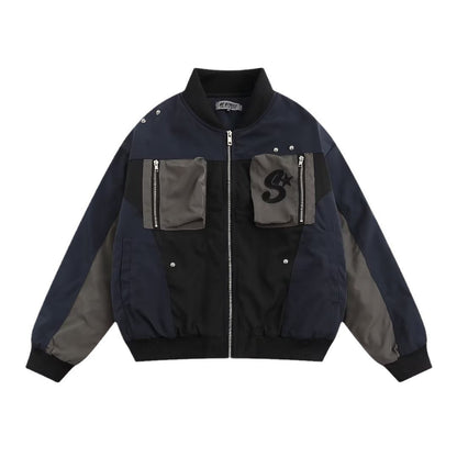 Street Retro Patchwork Baseball Jacket Man Autumn Loose Pilot Jackets Multi Poc image 4