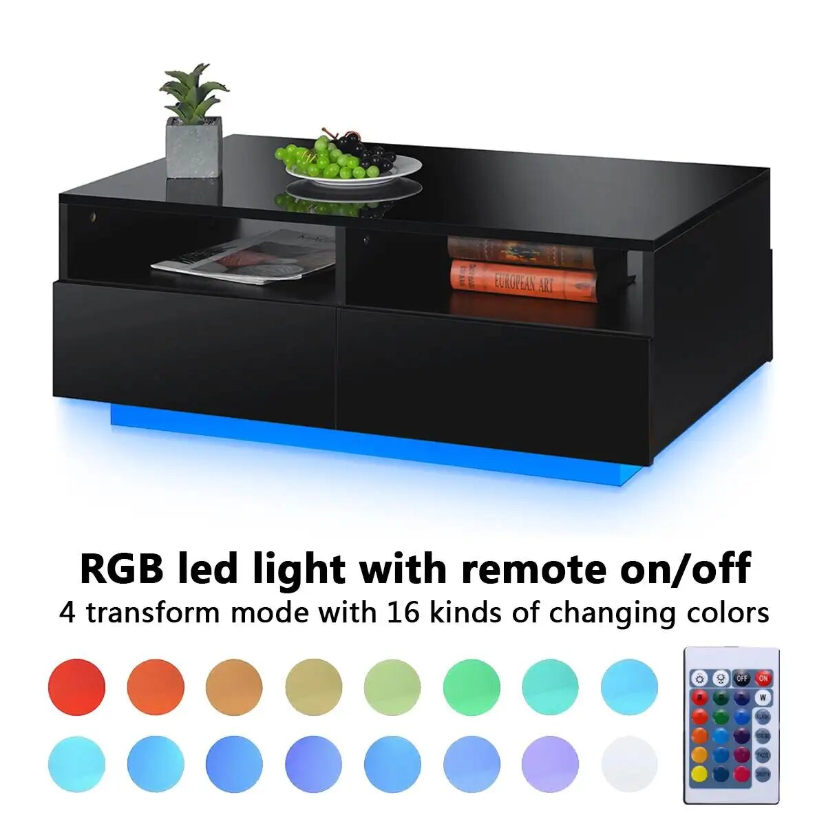 RGB LED Coffee Table High Gloss Simple Design Side Table for Living Room Furnit image 6