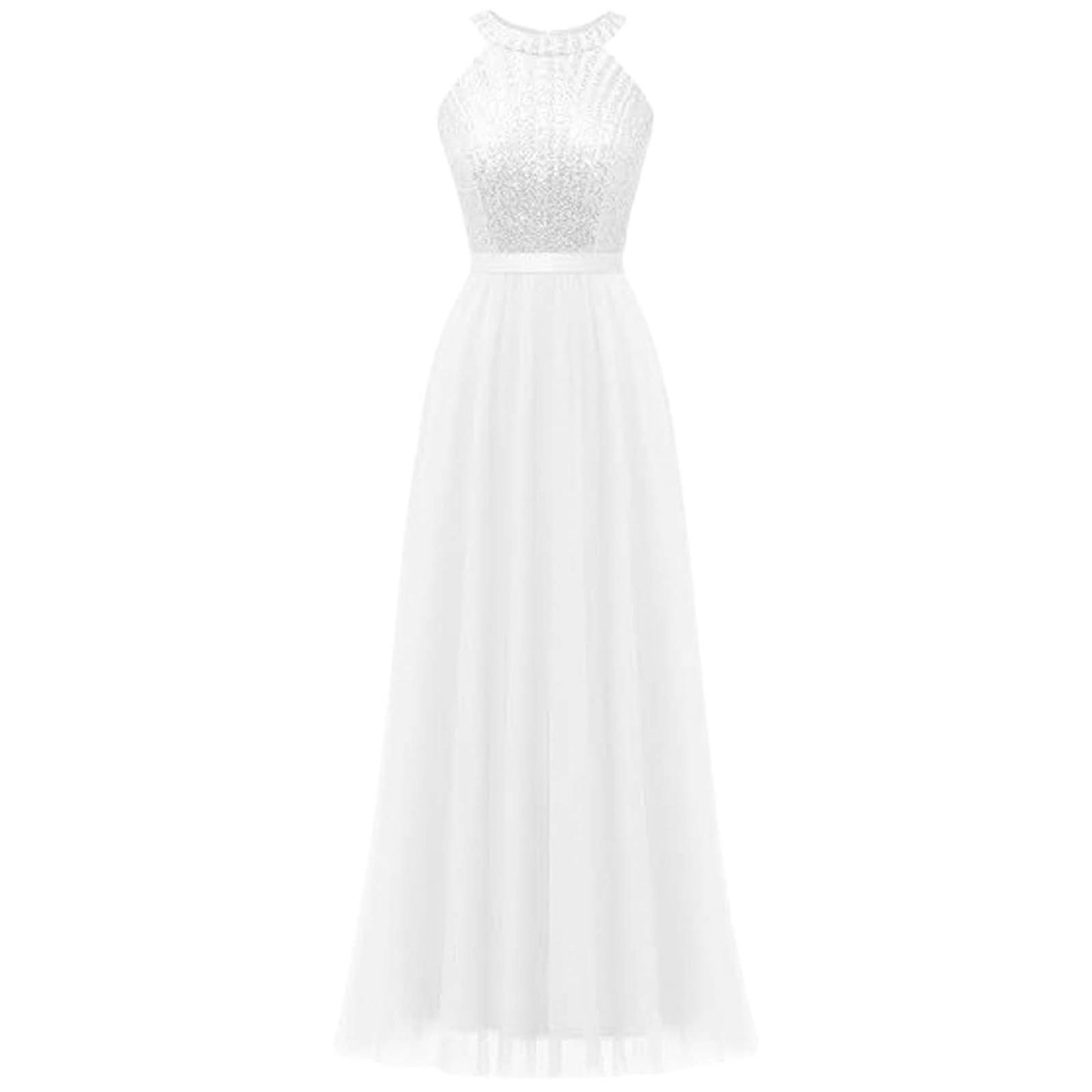 Elegant Halter Long Bridesmaid Dresses A-line Lace Sleeveless Wedding Party Eve image 9