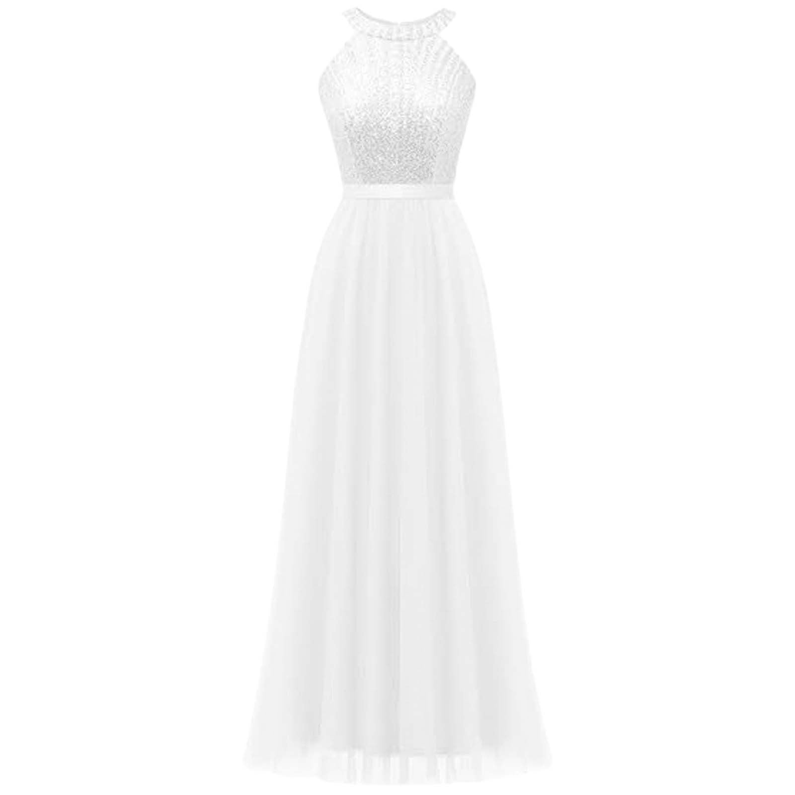 Elegant Halter Long Bridesmaid Dresses A-line Lace Sleeveless Wedding Party Eve image 9